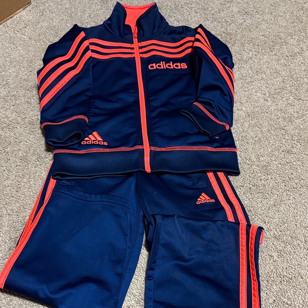 adidas Navy and Coral Youth Tracksuit Set
